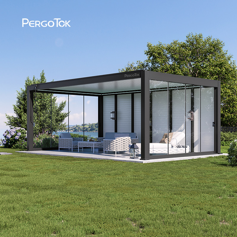 PergoTok Modern Custom Sunroom Louvered Roof Motorized Pergola