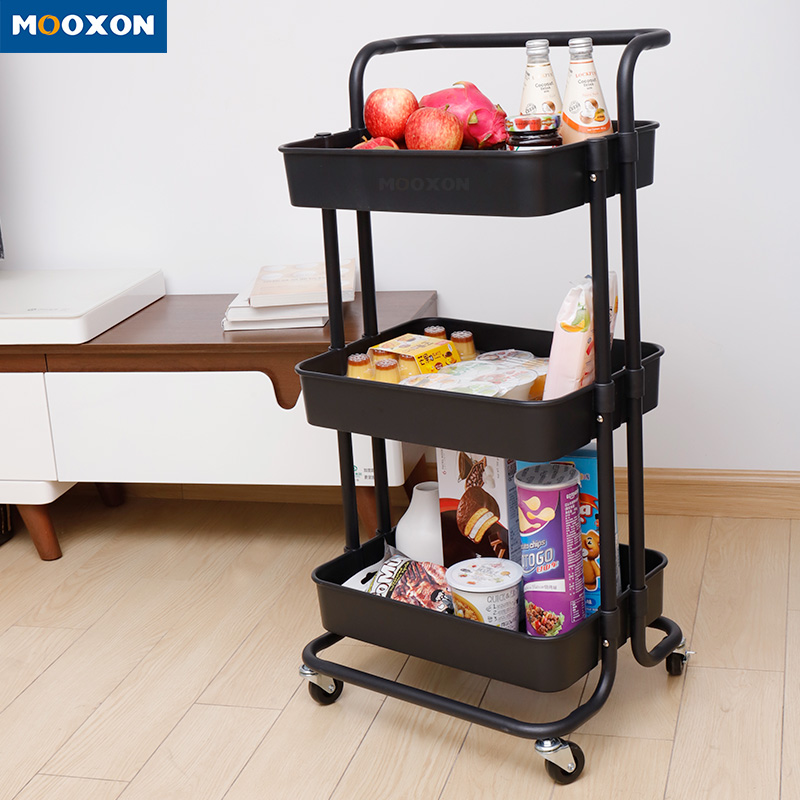 3 Tiers Metal Service Shelf Storage Rack Rolling Trolley Cart With Handles
