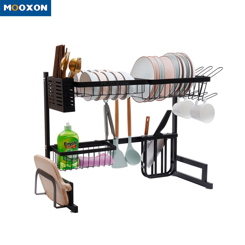 Stainless Steel Black 65cm Over Sink Organizer Kitchen Storage Drying Dish Rack 