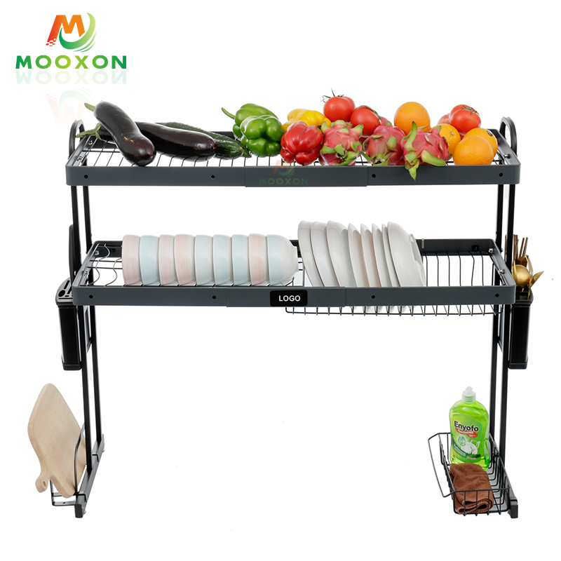 Wholesale Kitchen Multi-function Over The Sink Black Adjustable Metal Dish Rack 