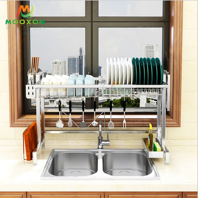 Stainless Steel Kitchen Storage Rack Adjustable Dish Drying Drainer Stand Chopping Board Holder 