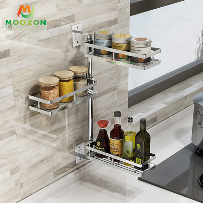 3 Tiers Adjustable Kitchen Storage Shelf Stainless Steel Rotating Spice Rack 