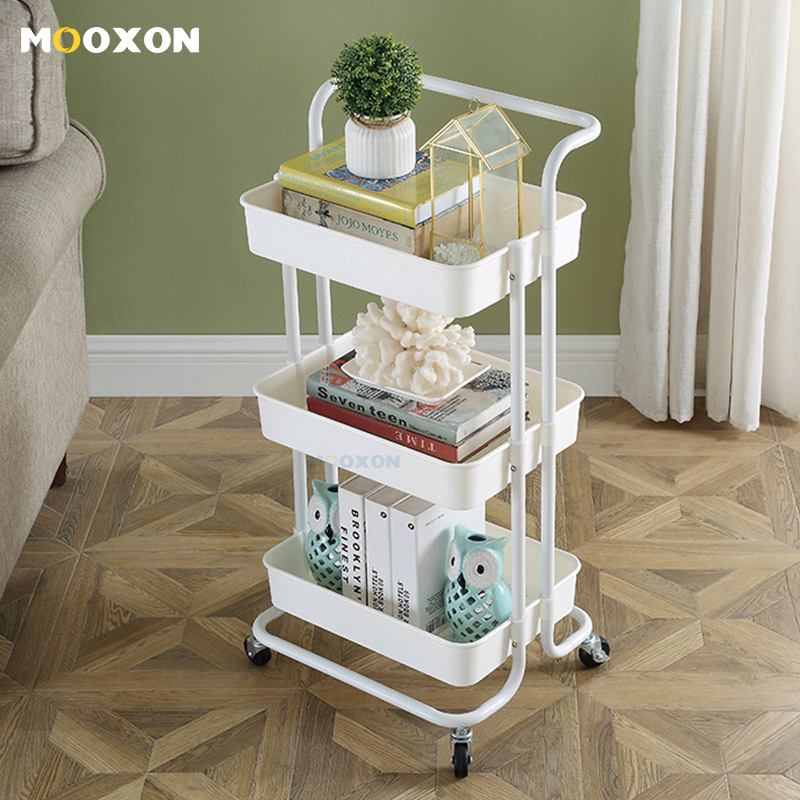 3 Tiers Movable Carbon Steel Home Kitchen Organizer Rolling Tool Storage Racking Trolley Cart