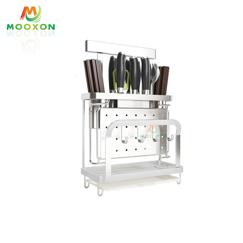 304 Stainless Steel Drying Rack Utensil Holders Kitchen Storage Knife Block Set 