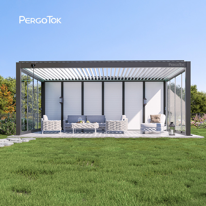 PergoTok Modern Custom Sunroom Louvered Roof Motorized Pergola