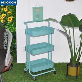 3 Tiers Metal Service Shelf Storage Rack Rolling Trolley Cart With Handles