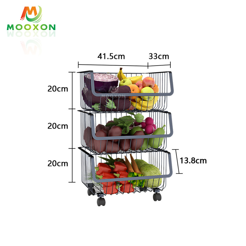 Kitchen Stackable Organizer Basket Vegetable Fruit Storage Shelves Trolley Cart