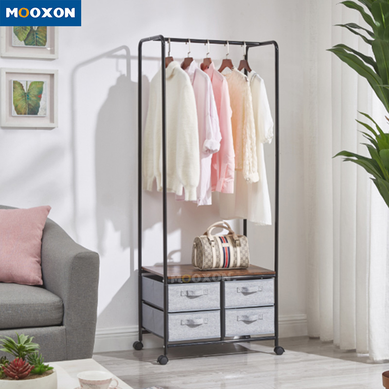 Movable 4 Drawer Storage Bedroom Fabric White Bedside Table Nightstands