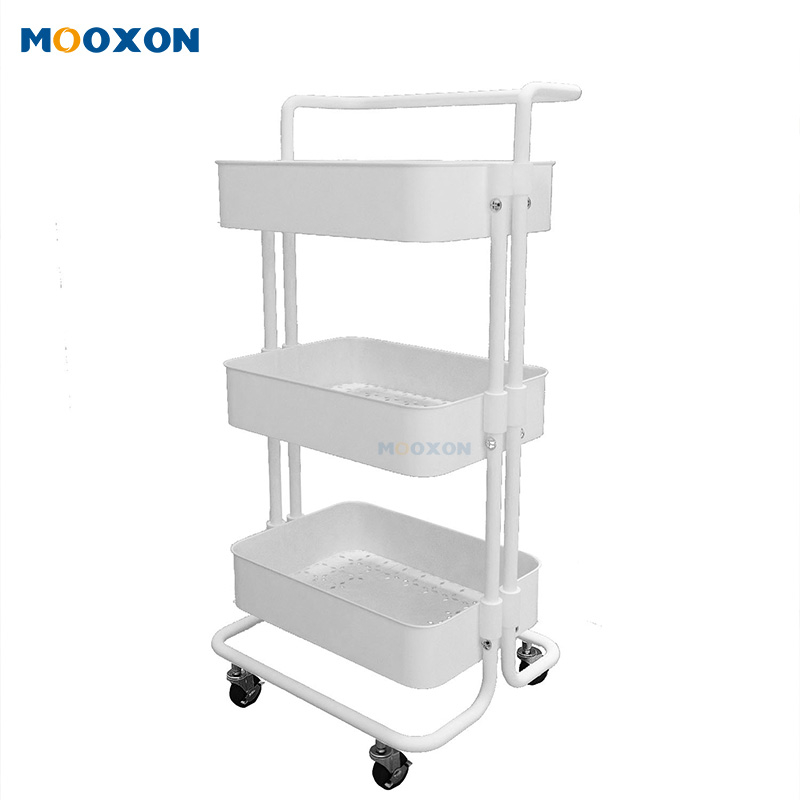 3 Tiers Movable Carbon Steel Home Kitchen Organizer Rolling Tool Storage Racking Trolley Cart