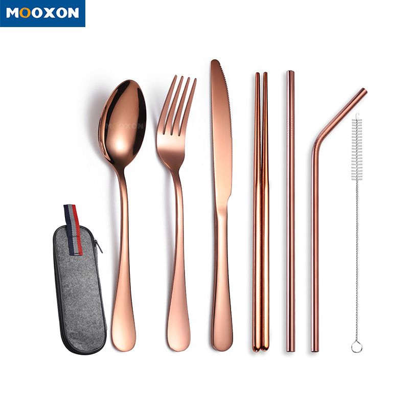 Convenient 7 Pieces Stainless Steel Camping Utensils Forks Spoons Knives Set 