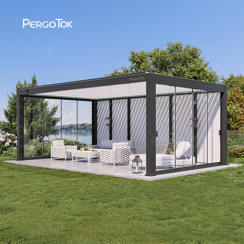 PergoTok Modern Custom Sunroom Louvered Roof Motorized Pergola