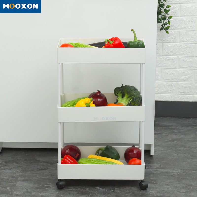 Rolling Shelves Service Cart Mesh Basket Kitchen Bathroom Storage Trolley 