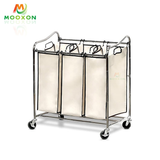 3 Bag Laundry Hamper Sorter Rolling Heavy Duty Casters Pantry Organizer Trolley Cart 