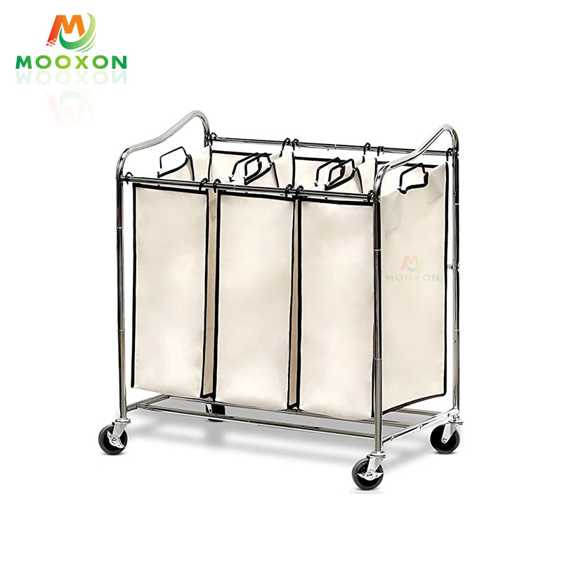 3 Bag Laundry Hamper Sorter Rolling Heavy Duty Casters Pantry Organizer Trolley Cart 