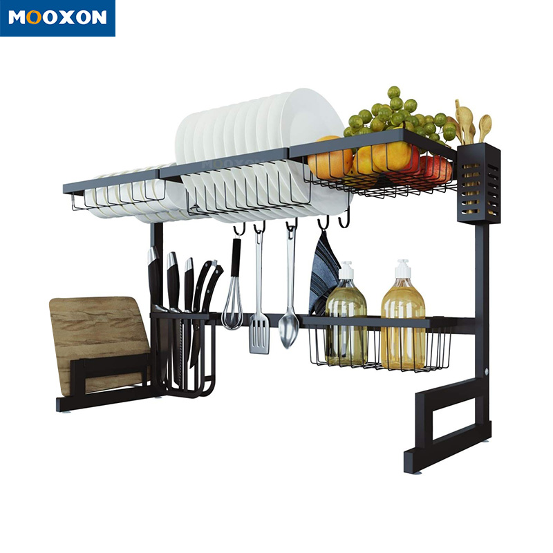 85cm Stainless Steel Black Coating Standing Kitchen Organizer Dish Drying Rack 