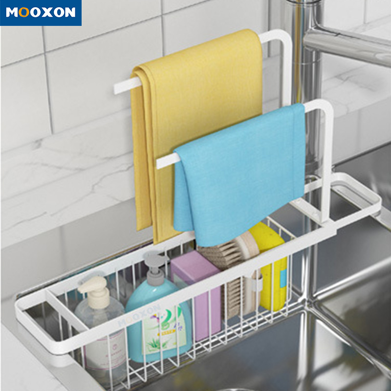 Stainless Pull-out Storage Sink Rack Drainage Basket Sponge Soap Holder Drain Racks 