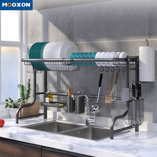 95cm Stainless Steel Over Sink Dish Rack Drainer Plate Drying Kitchen Utensil Holder 