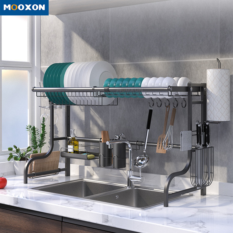 95cm Stainless Steel Over Sink Dish Rack Drainer Plate Drying Kitchen Utensil Holder 