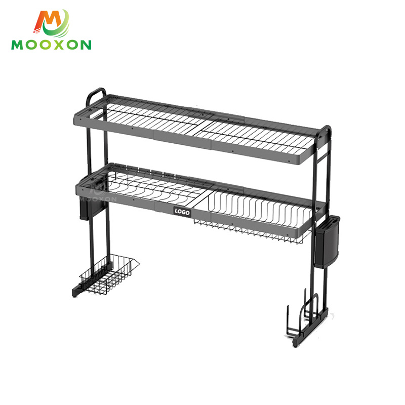 Wholesale Kitchen Multi-function Over The Sink Black Adjustable Metal Dish Rack 