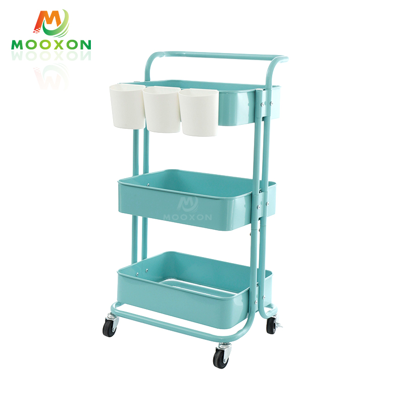 3 Tiers Movable Carbon Steel Home Kitchen Organizer Rolling Tool Storage Racking Trolley Cart