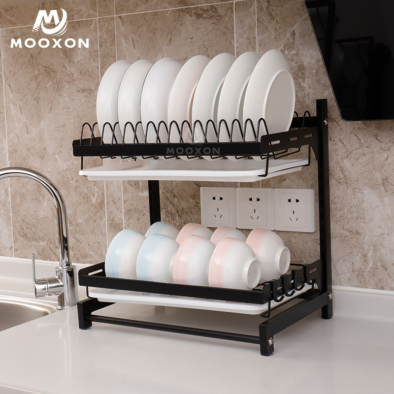 2/3 Tiers Plate Bowl Drainer Rack Metal Drying Storage Shelf Kitchen Dish Organizer