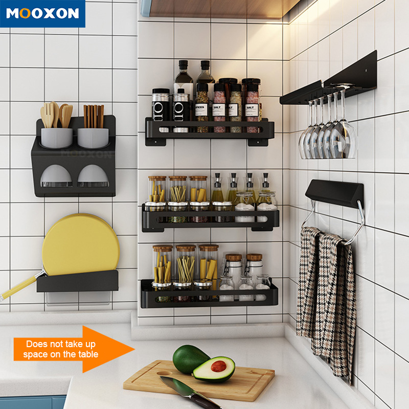 Punch-Free Multifunctional Kitchen Shelves Dish Storage Rack Wall Mounted 