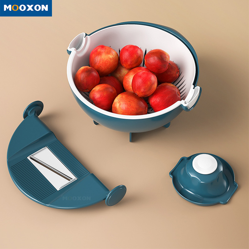 Creative Multifunctional Kitchen Draining Storing Cutter Rotate Vegetable Chopper Fruit Corer 9 in 1 Slicer