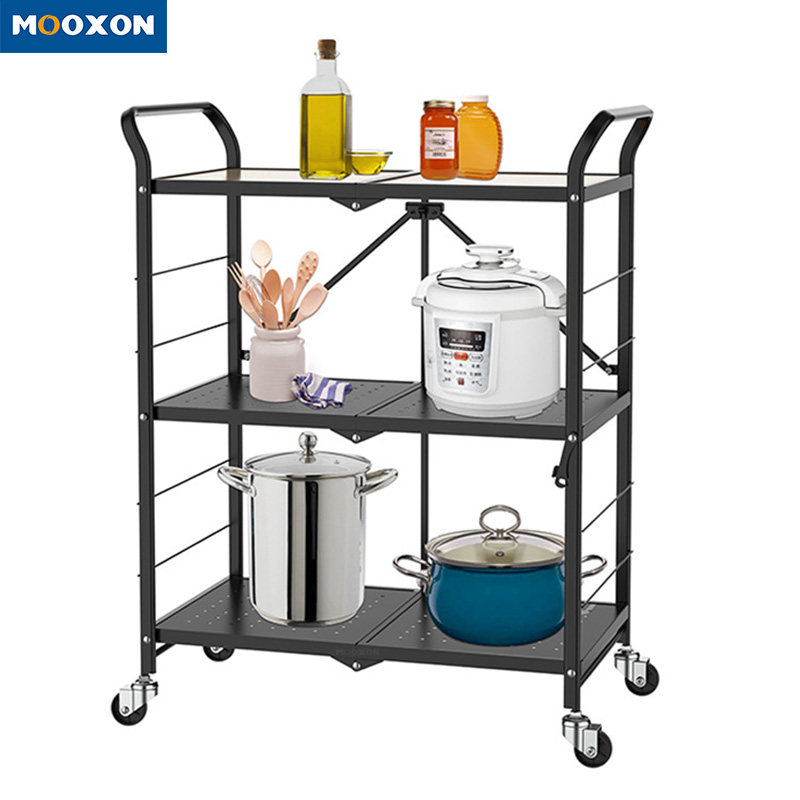 Metal Folding Kitchen Breathable Vegetable Storages Rack 3 Tiers Storage Shelf 