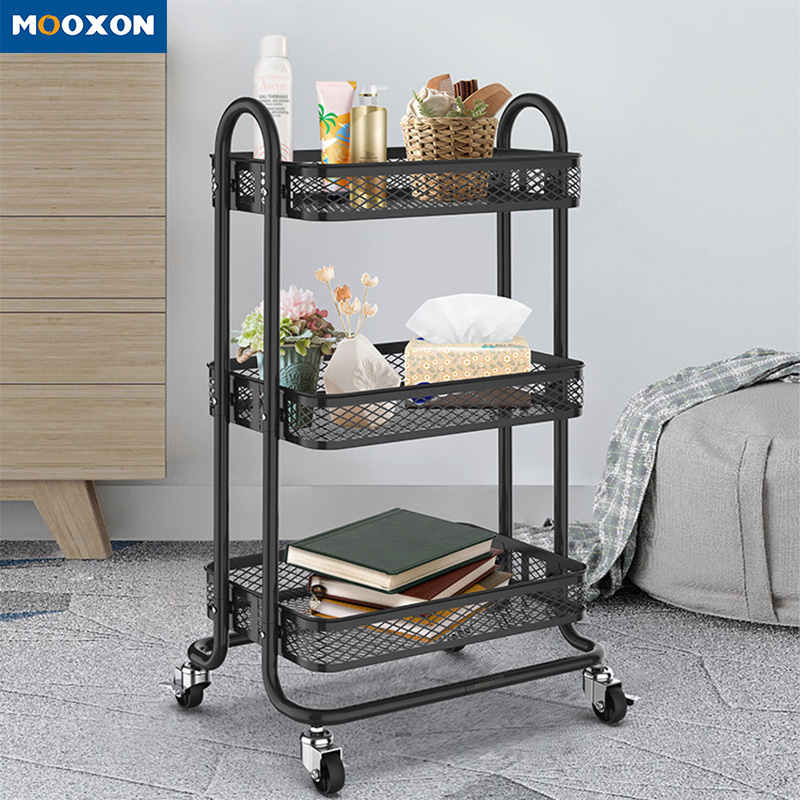 Portable Household Tolleys Shopping Carts 3 Tiers Metal Storage Cart