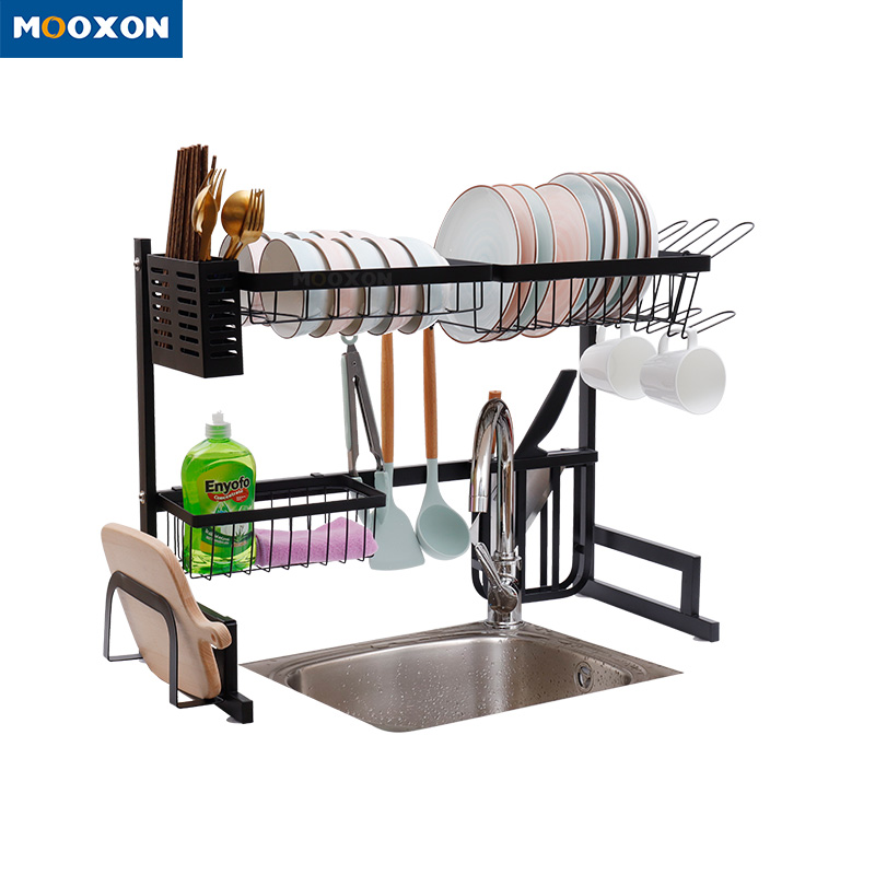 Stainless Steel Black 65cm Over Sink Organizer Kitchen Storage Drying Dish Rack 