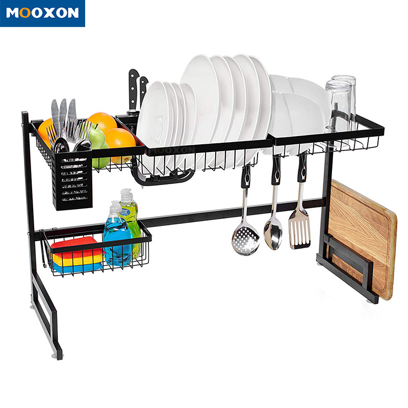 85cm Stainless Steel Black Coating Standing Kitchen Organizer Dish Drying Rack 