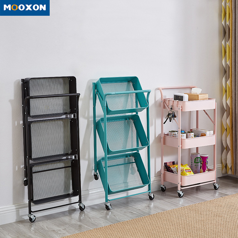  3 Tier Bathroom Stand FoldableTrolley Rolling Storage Organizer Rack 
