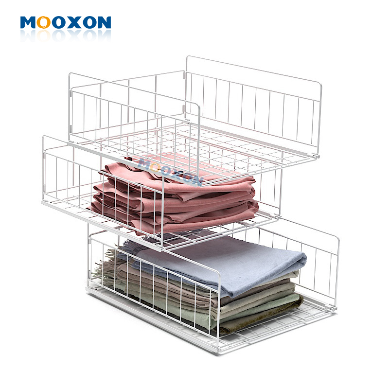Retractable Wardrobe Drawable Clothes Storage Organizer for Closet Push-Pull Stacking Basket