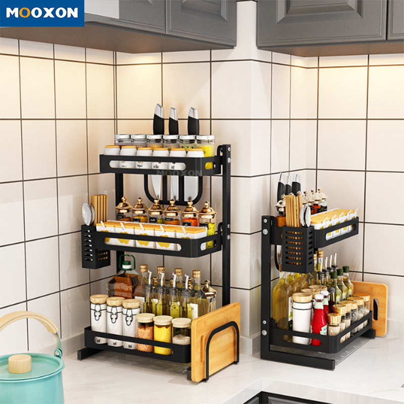 Home Furniture Standing Kitchen Spice Storage Basket Jars Rack Holder