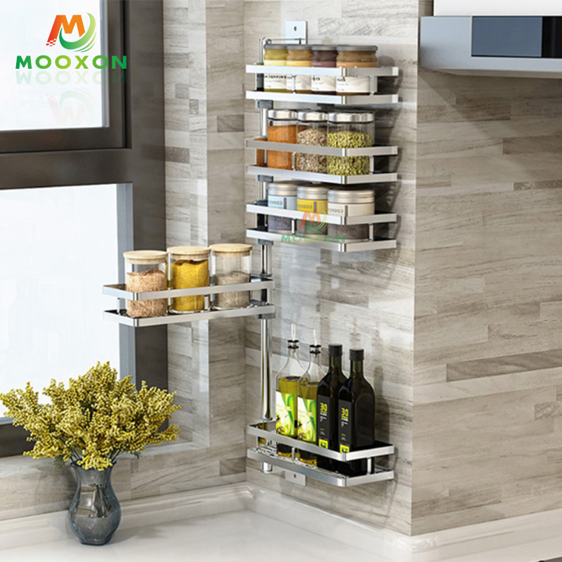 3 Tiers Adjustable Kitchen Storage Shelf Stainless Steel Rotating Spice Rack 