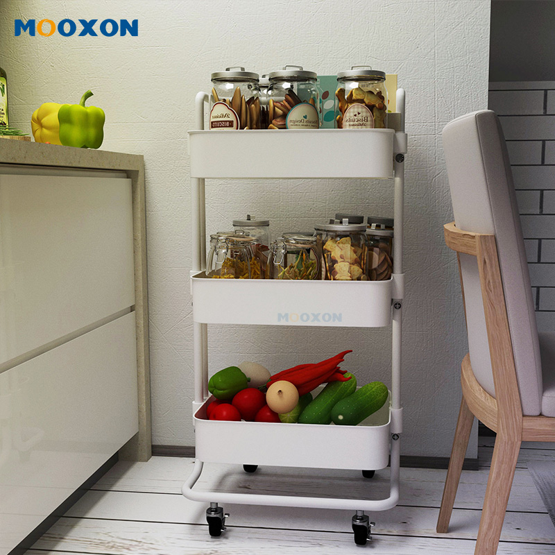 3 Tiers Movable Home Kitchen Organizer Mesh Storage Trolley Cart