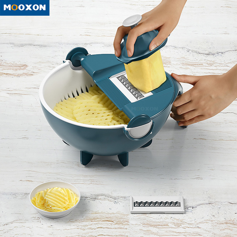 Creative Multifunctional Kitchen Draining Storing Cutter Rotate Vegetable Chopper Fruit Corer 9 in 1 Slicer