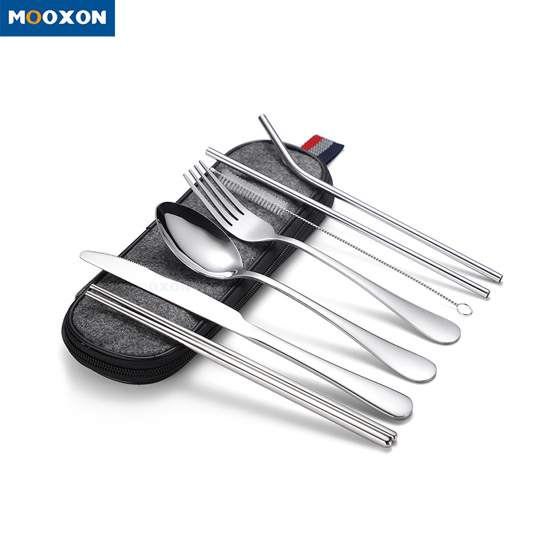 Convenient 7 Pieces Stainless Steel Camping Utensils Forks Spoons Knives Set 